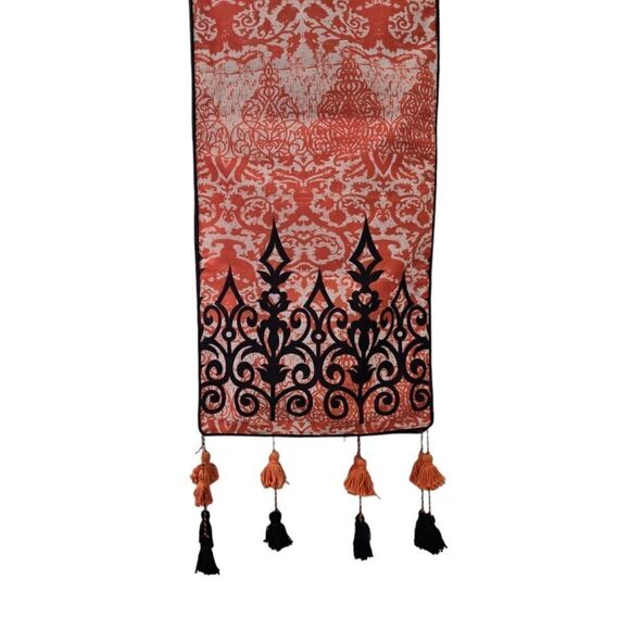 Halloween Table Runner 72 x 14 Orang and Black Tassled Gothic Decor - Picture 1 of 4